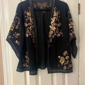 Black swing jacket 3/4 sleeves with gold sequins embroidery